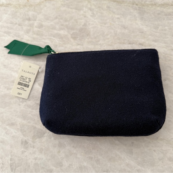 Talbots Dachsund Dog Coin Purse Navy Blue & Faux Leather Zipper Pouch Wallet - Picture 2 of 6